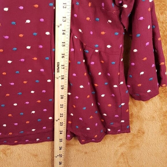 MAEVE Womens Top Medium Maroon Pullover Swiss Polka Dot Dottie ANTHROPOLOGIE - Picture 10 of 11